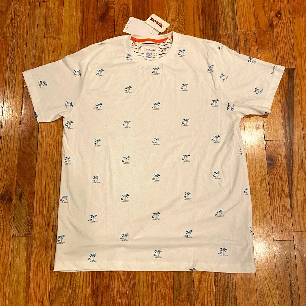 NWTs White Denim & Flower Palm Tree T-shirt Size XL